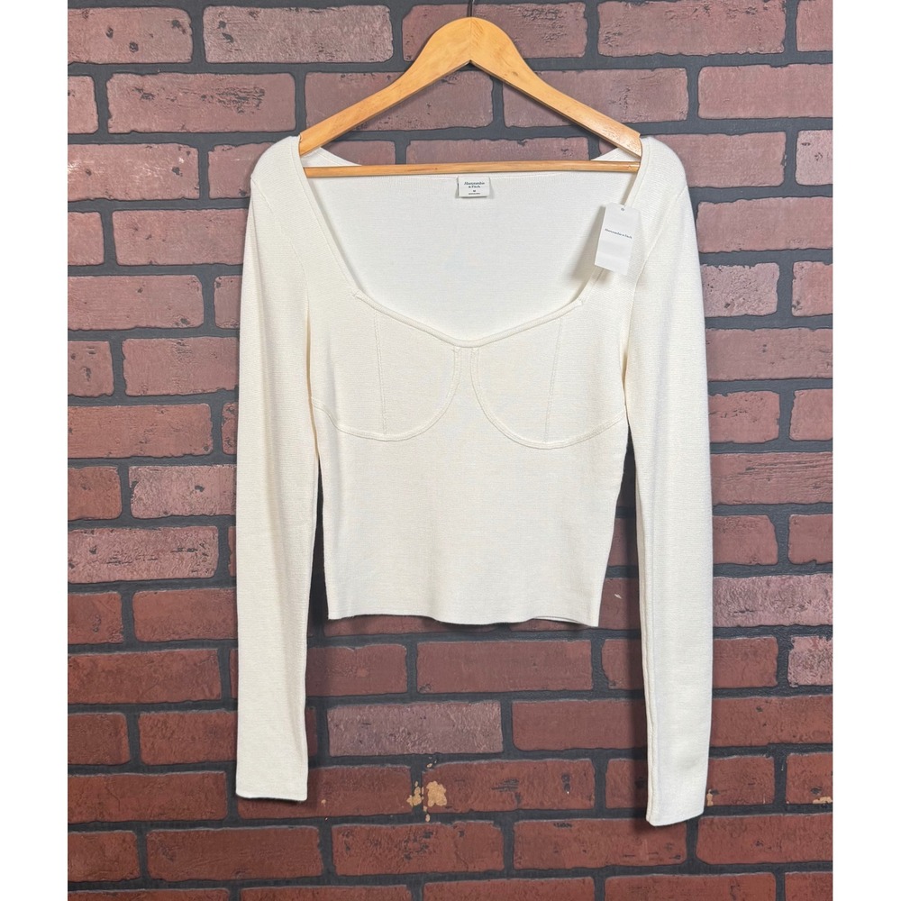 Abercrombie & Fitch Corset Slim Sweater Top White Long Sleeve Women's M NWT